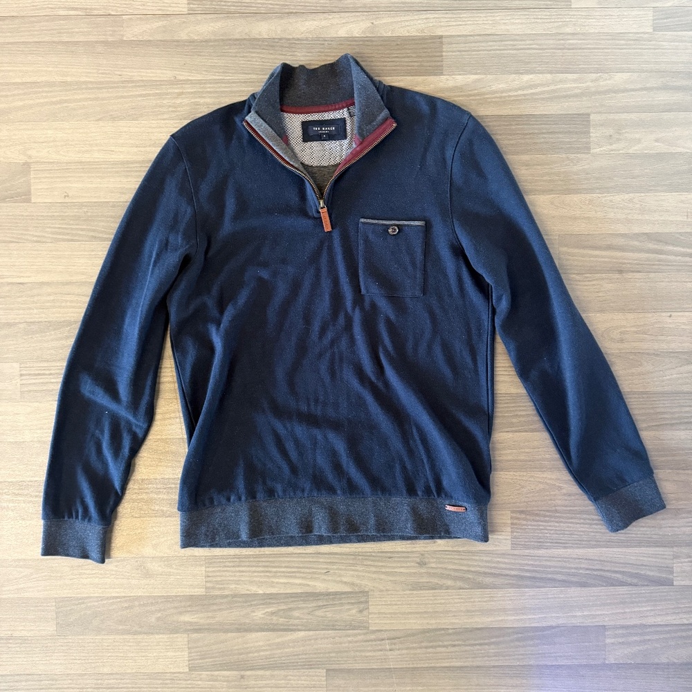 Ted Baker quarter zip sweater size 4 (mens large), navy blue business casual top